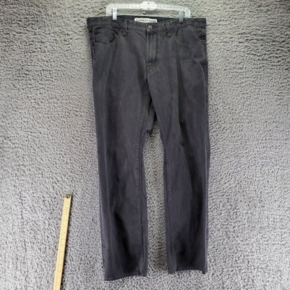 Express Jeans Mens 38x34 Washed Black Rocco Slim Fit Straight Leg Denim - Picture 1 of 10